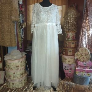 IBTOM CASTLE‎ White Lace Bodice And Tulle Maxi Dress L NWT